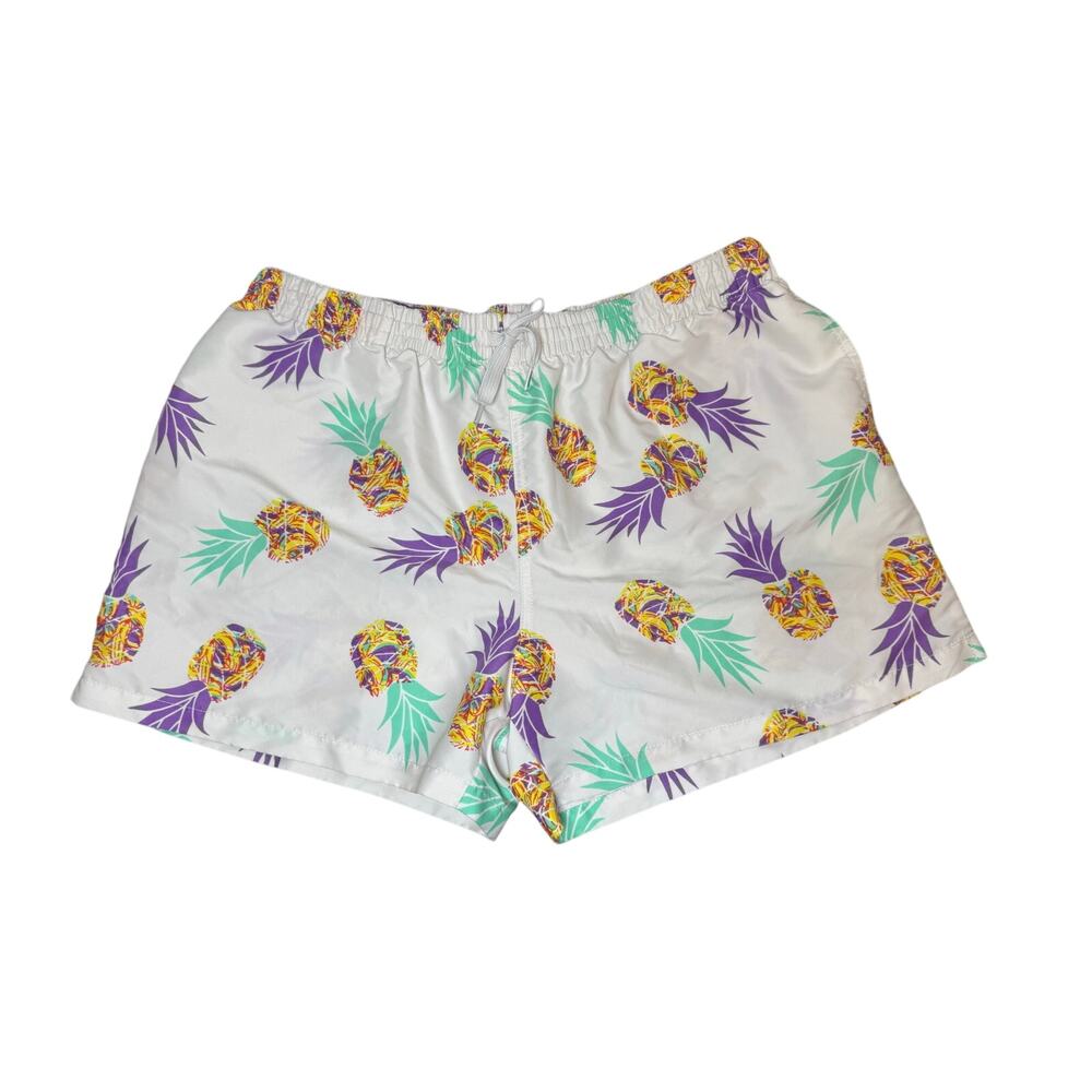 Chubbies Colorful Pineapple White Beach Pool Vacation Drawstring Swim Trunks XXL